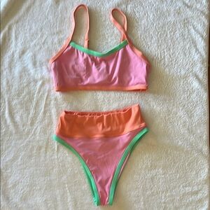 Vibrant Pink and Orange Bikini Set for Swim